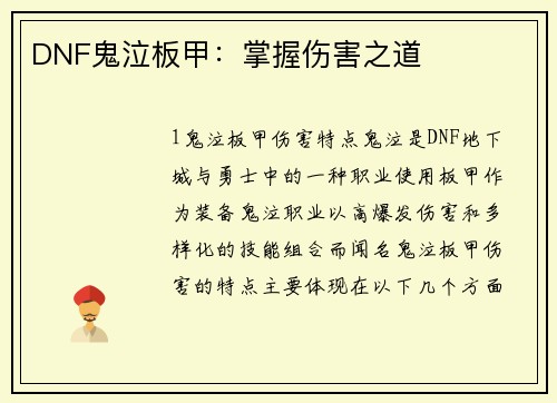 DNF鬼泣板甲:掌握伤害之道